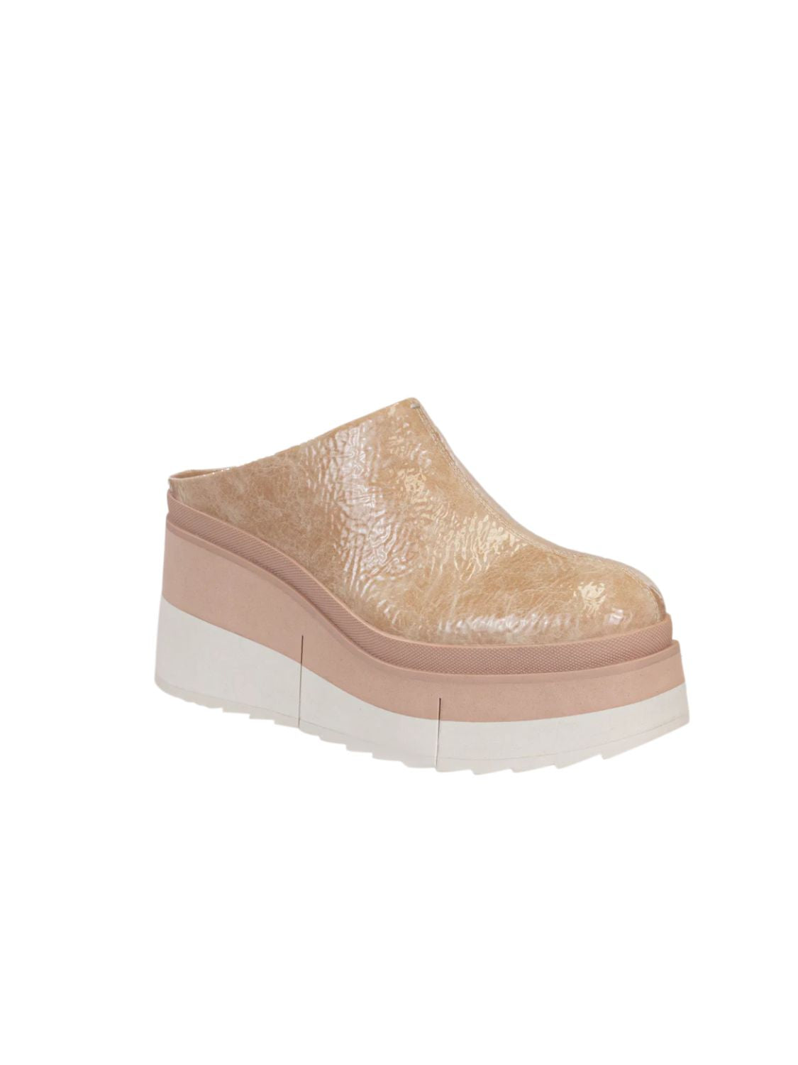 naked feet coach platform clogs in beige-side view