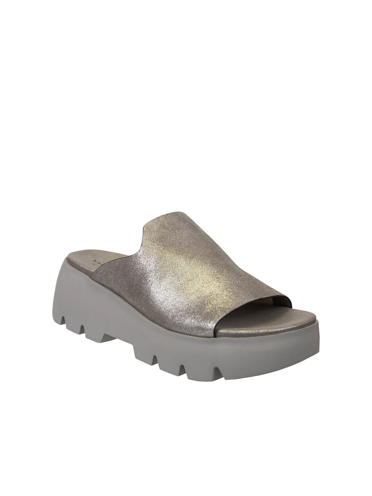 naked feet drift platform sandal in silver-angled view