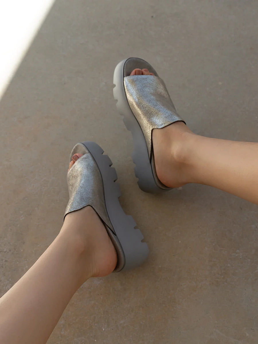 naked feet drift platform sandal in silver-model view