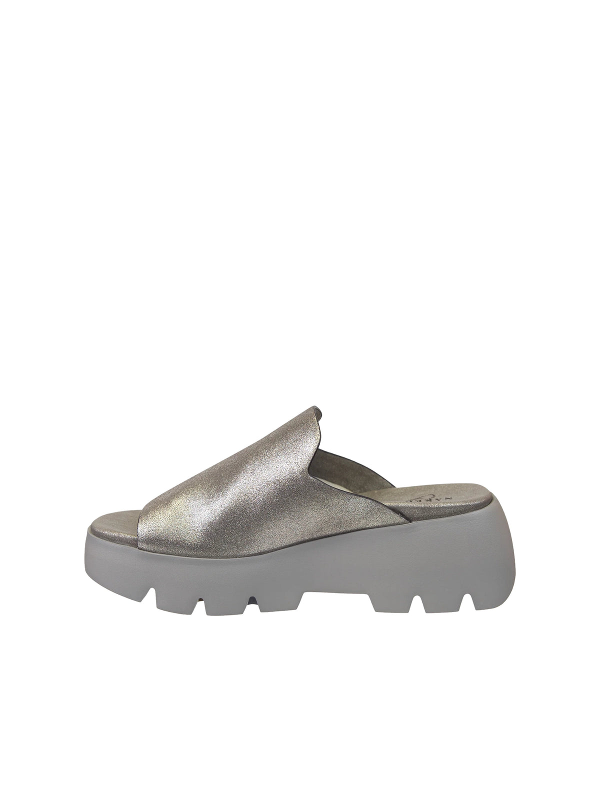 naked feet drift platform sandal in silver-side view 2