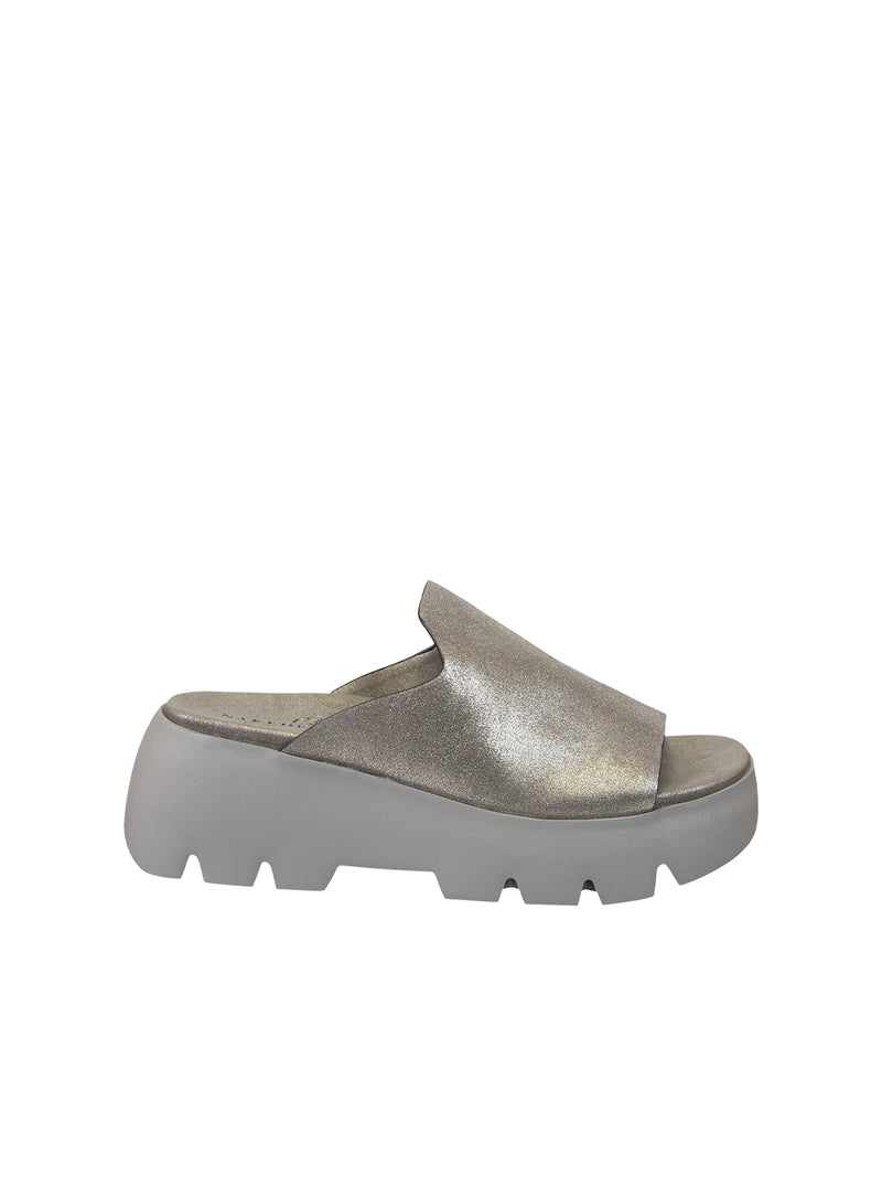 naked feet drift platform sandal in silver-side view
