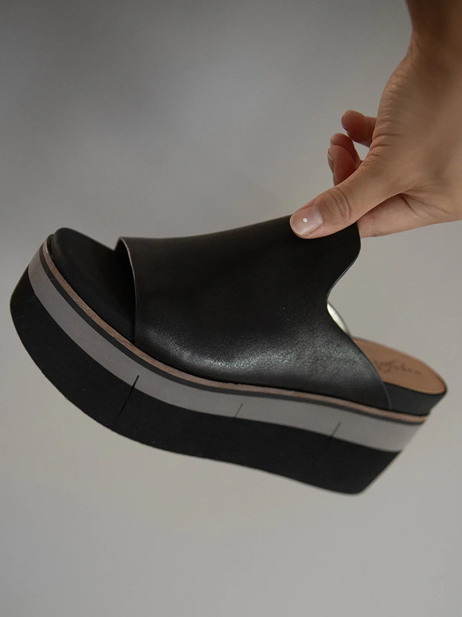 naked feet flow platform wedge sandals in black