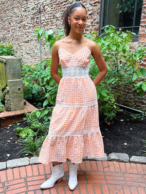 Neyland Gingham Lace Dress Apricot