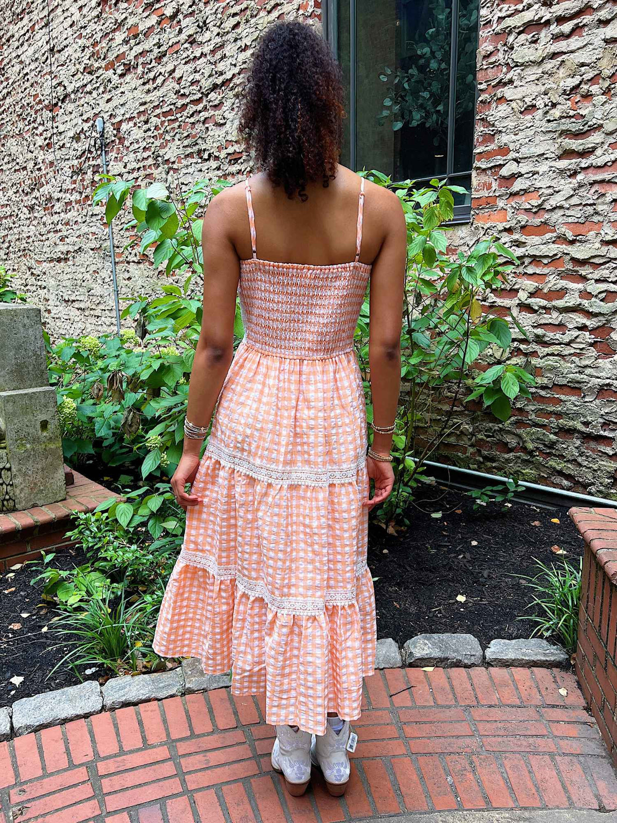 Neyland Gingham Lace Dress Apricot