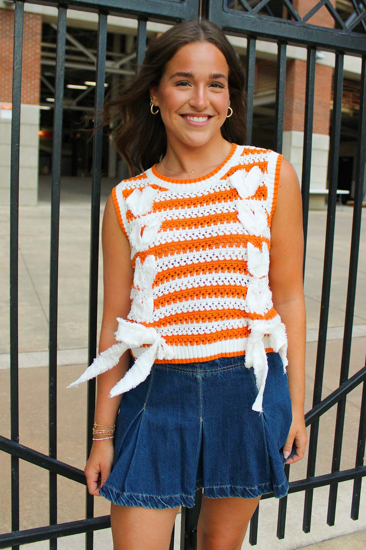 Neyland Orange & White Striped Knit Vest with Bows TN Vols Gameday