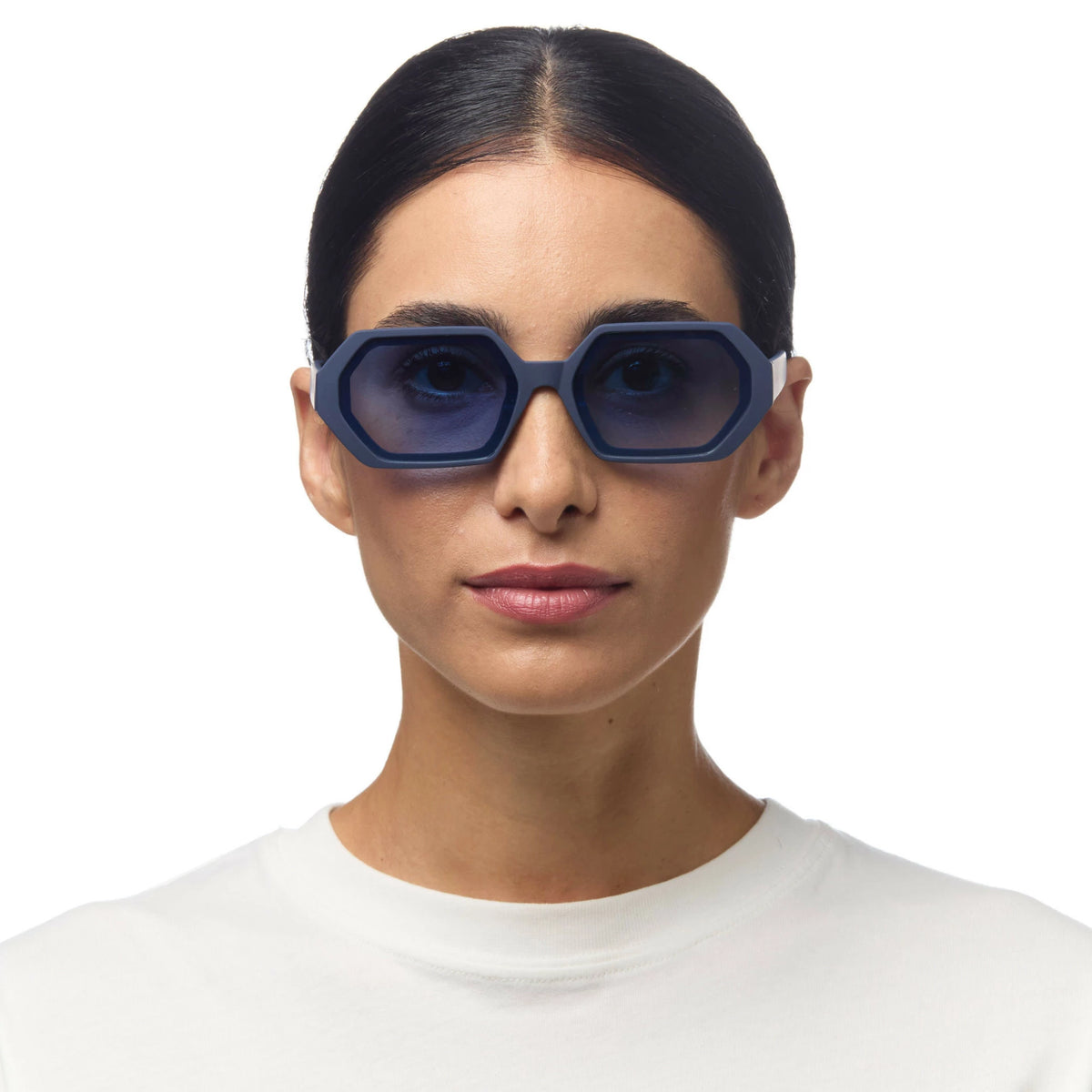Okkia Anna Hexagonal Sunglasses Midnight Blue Lenses