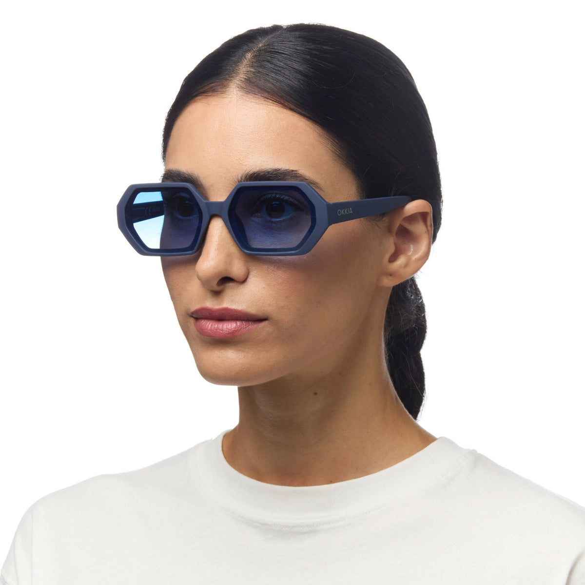 Okkia Anna Hexagonal Sunglasses Midnight Blue Lenses