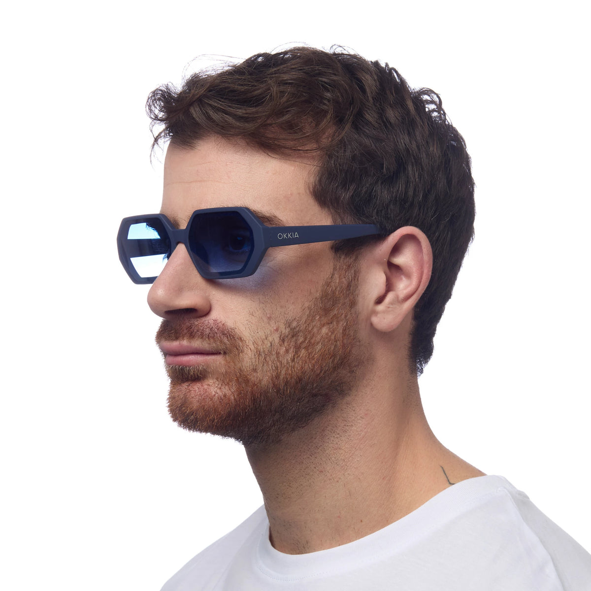 Okkia Anna Hexagonal Sunglasses Midnight Blue Lenses