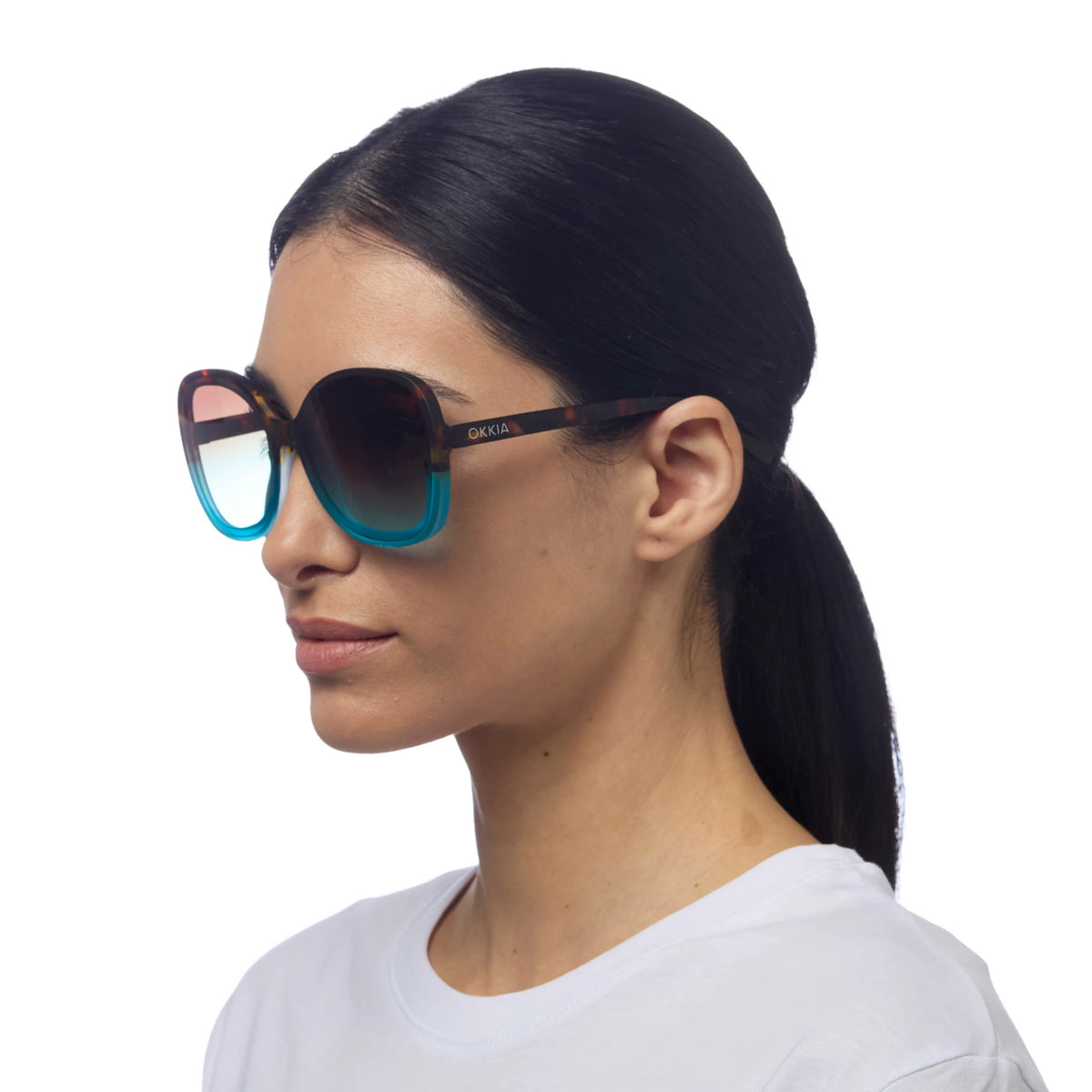 Okkia Anna Butterfly Overlapping Sunglasses Havana Blue