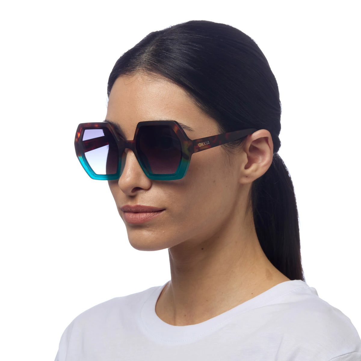 Okkia Emma Hexagonal Sunglasses Havana Blue