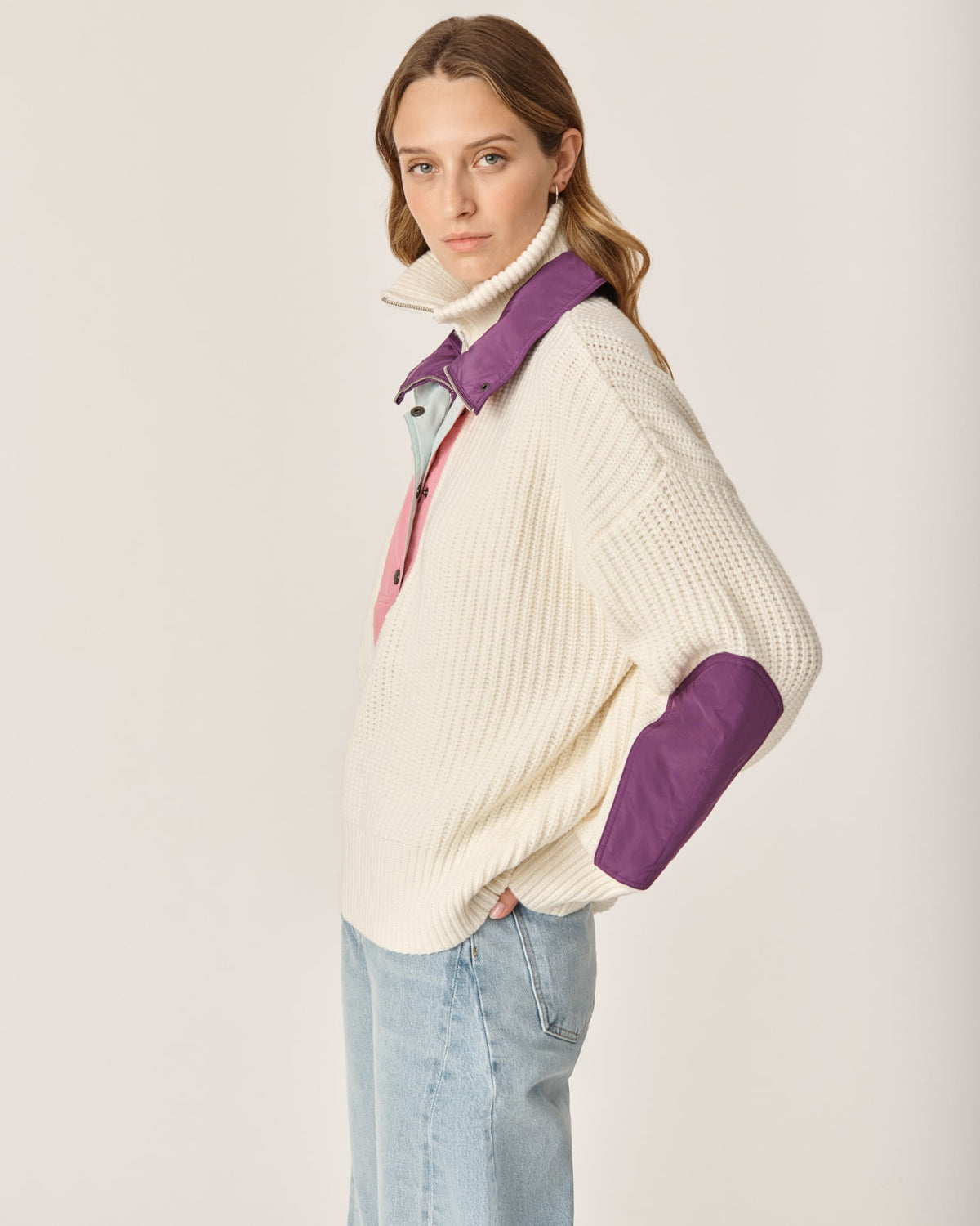 ONCEPT Taos Double Zip Wool Sweater in vanilla-side