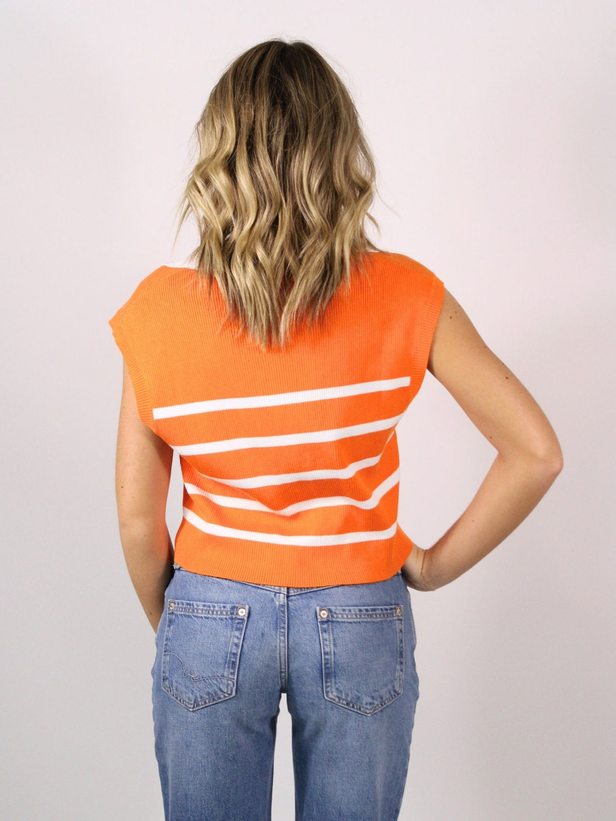 orange and white striped collard sweater 