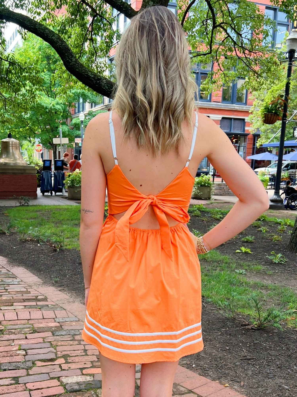 Orange Blossom Bow Back Mini Dress Orange White