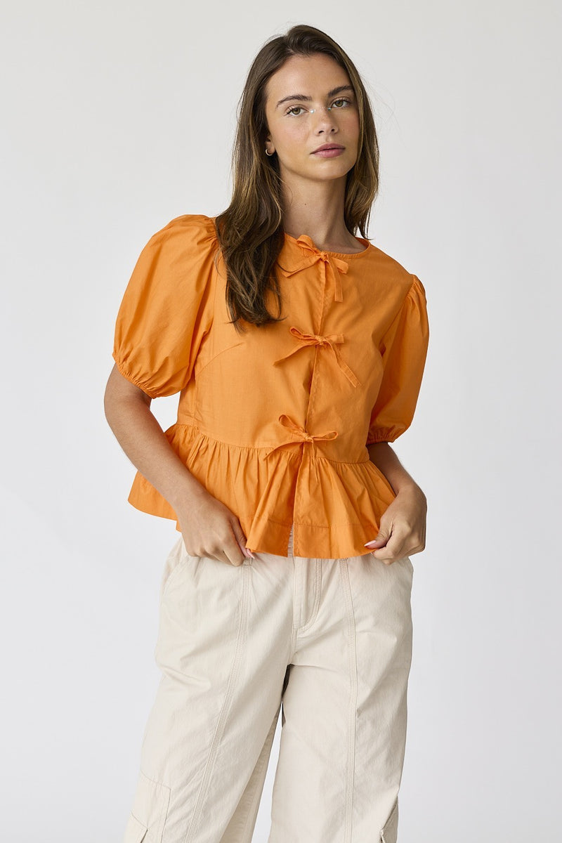 orange bow tie detailed blouse-front