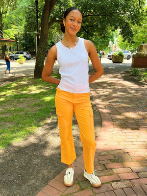 Orange High Rise Cargo Straight Leg Jeans Tangerine