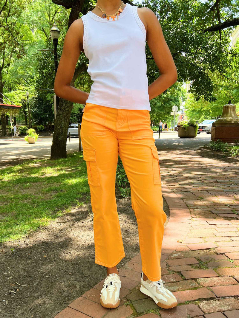 Orange High Rise Cargo Straight Leg Jeans Tangerine
