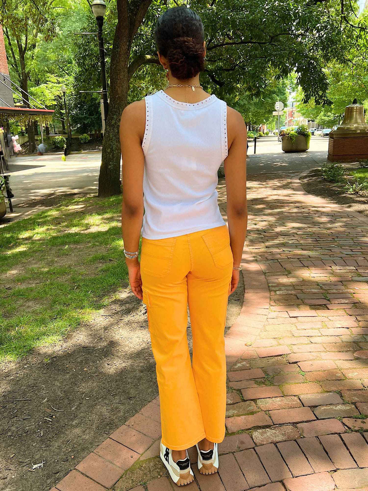 Orange High Rise Cargo Straight Leg Jeans Tangerine