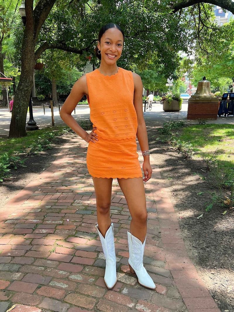 Orange Scallop Crochet Detail Sleeveless Sweater Top