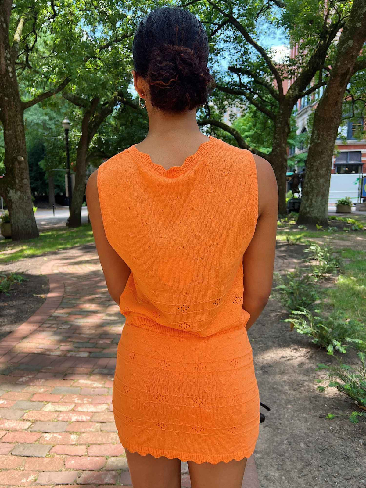 Orange Scallop Crochet Detail Sleeveless Sweater Top