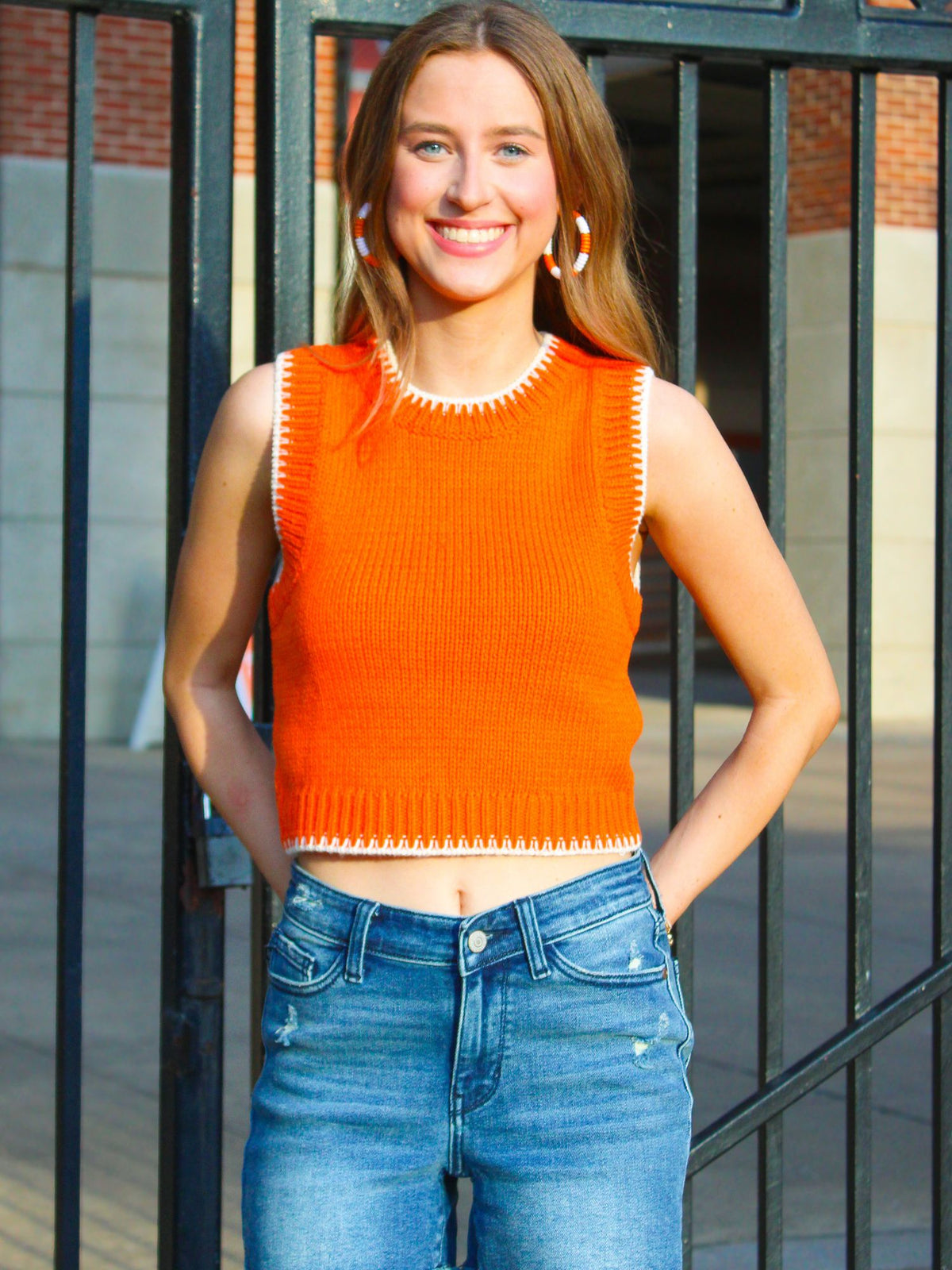 Orange Classic Crop Sweater Top