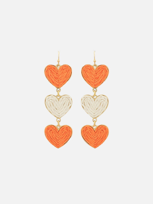 orange and white 3 heart drop earrings for tennessee volunteers game day