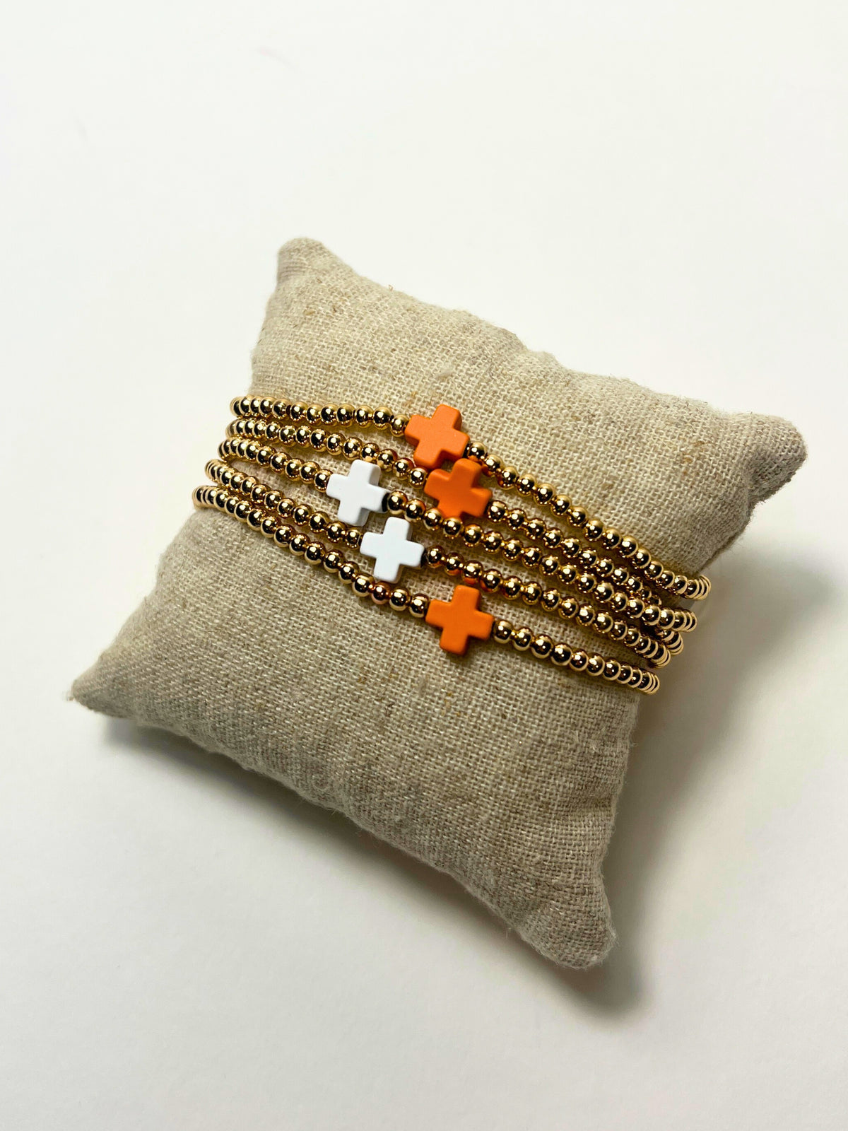 Orange White Cross Bracelet Stack