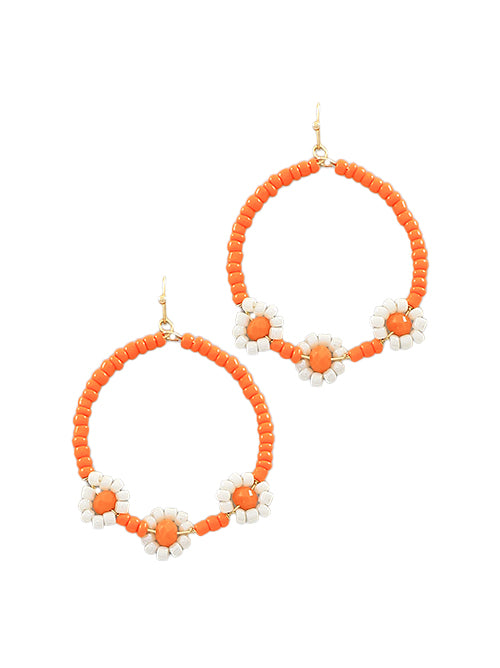 orange and white game day beaded hoop flower earrings for tennessee vols game day