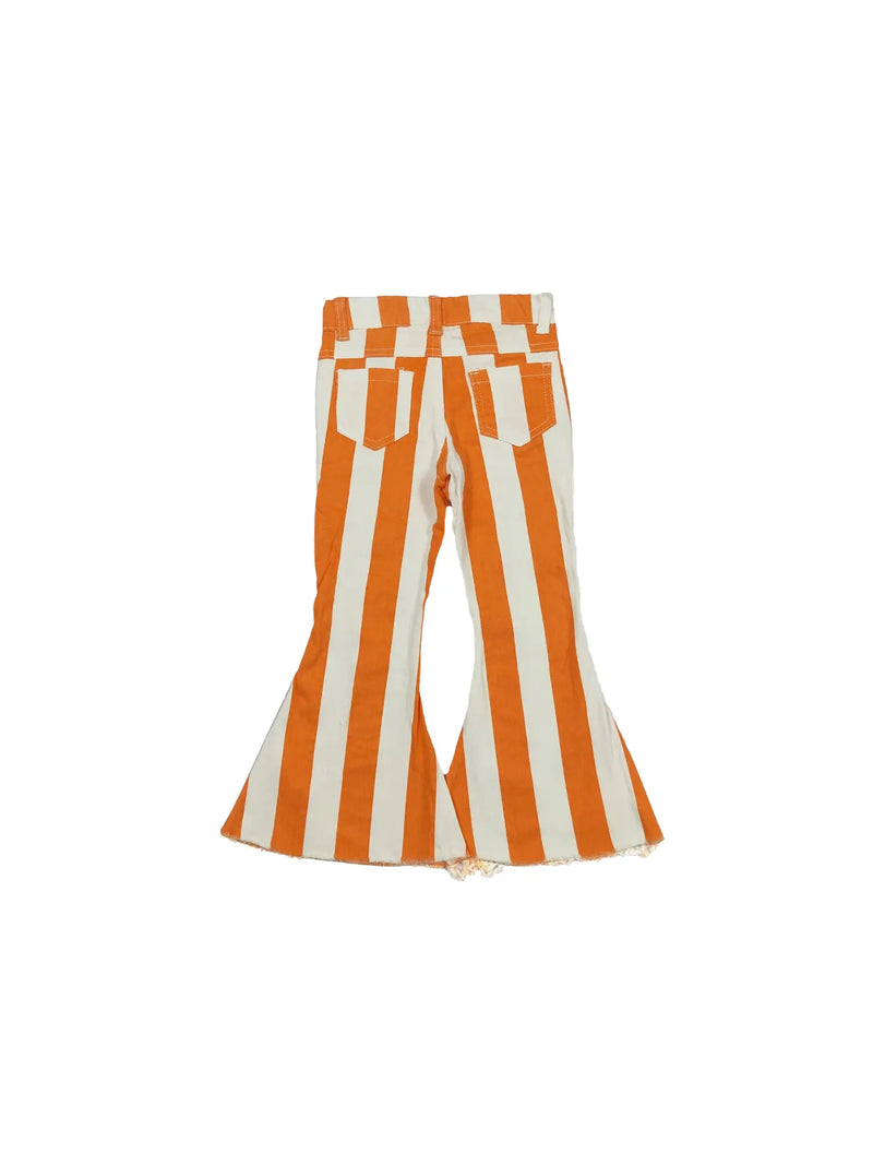 tennessee game day orange and white striped game day flared denim pants for toddlers and girls