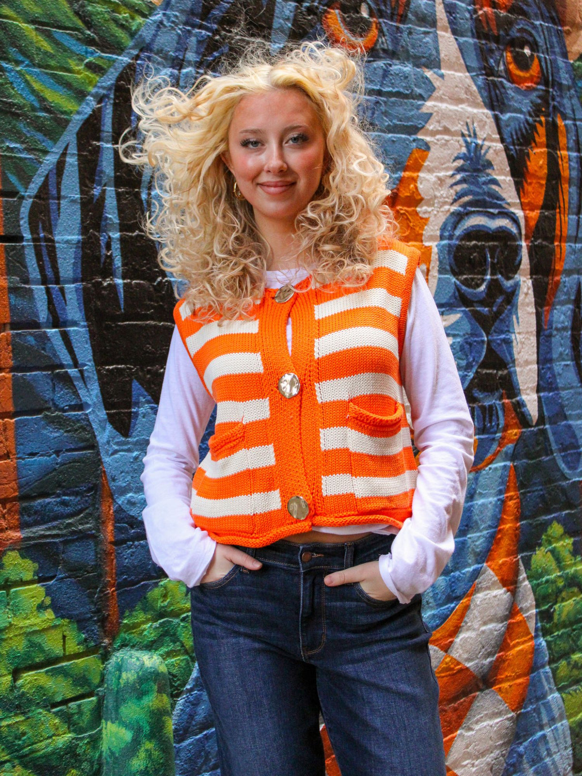 Orange and White Stripe Knit Vest