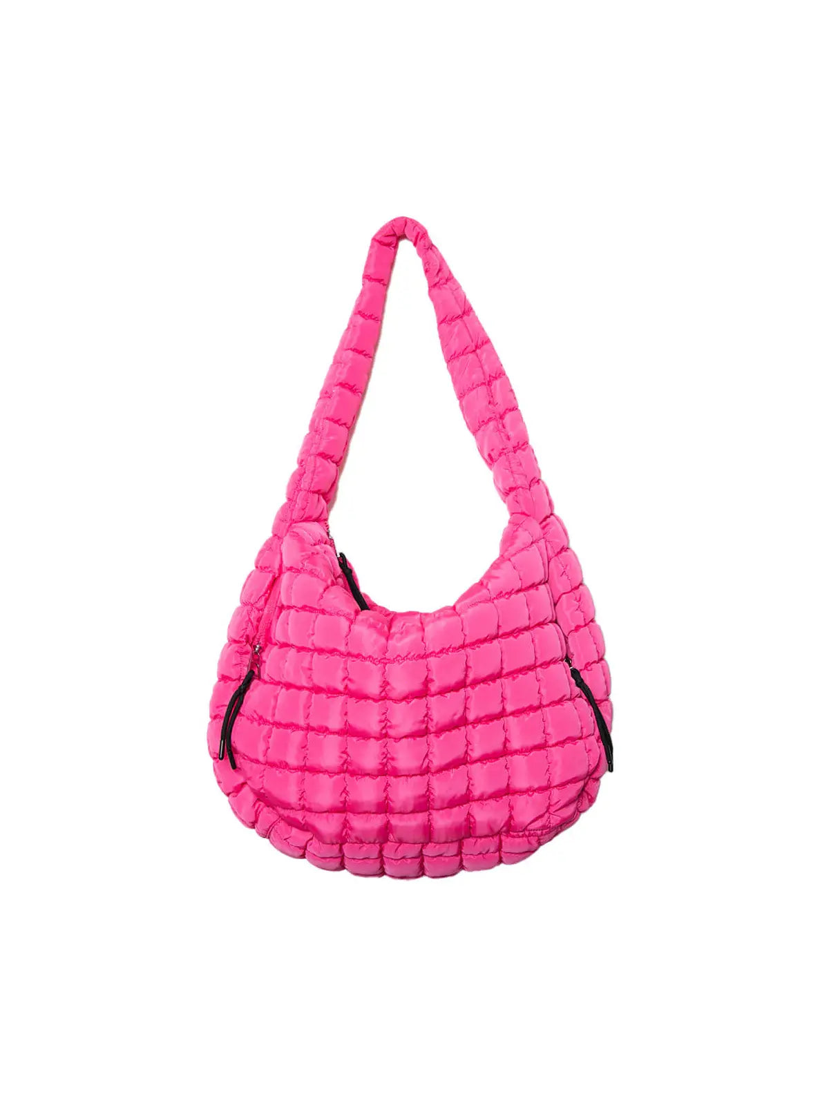 katydid free people dupe oversized quilted puffer hobo tote bag in hot pink