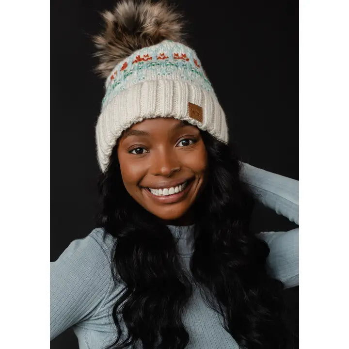 Patterned Knit Pom Hat