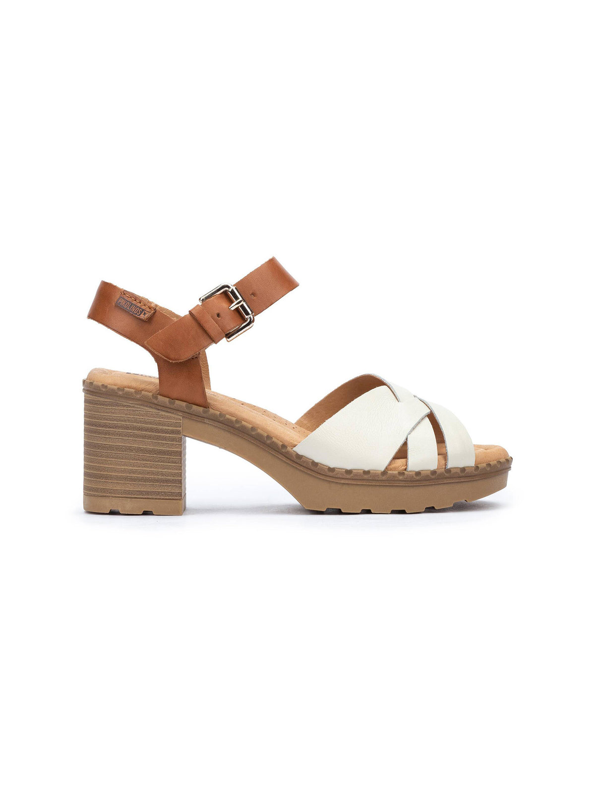 pikolinos canarias braided heel sandals in nata-single side view