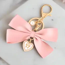 bag charm pink bow heart charm pearl charm gold keychain