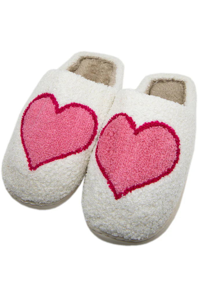 Pink & Red Fuzzy Heart Valentine's Day Slippers