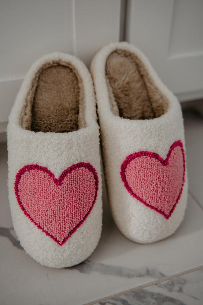 Pink & Red Fuzzy Heart Valentine's Day Slippers