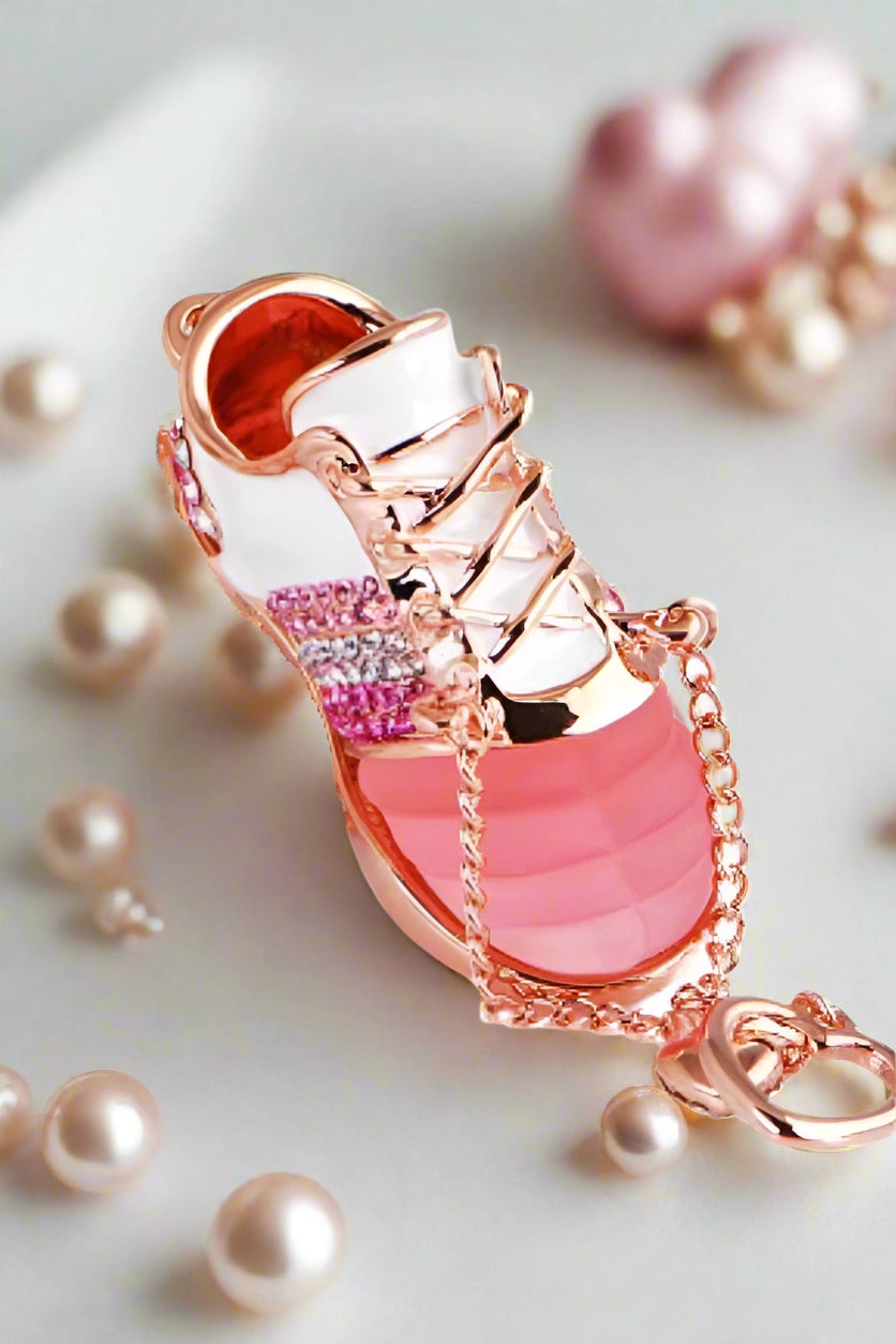 bag charm pink sneaker glitter rose gold