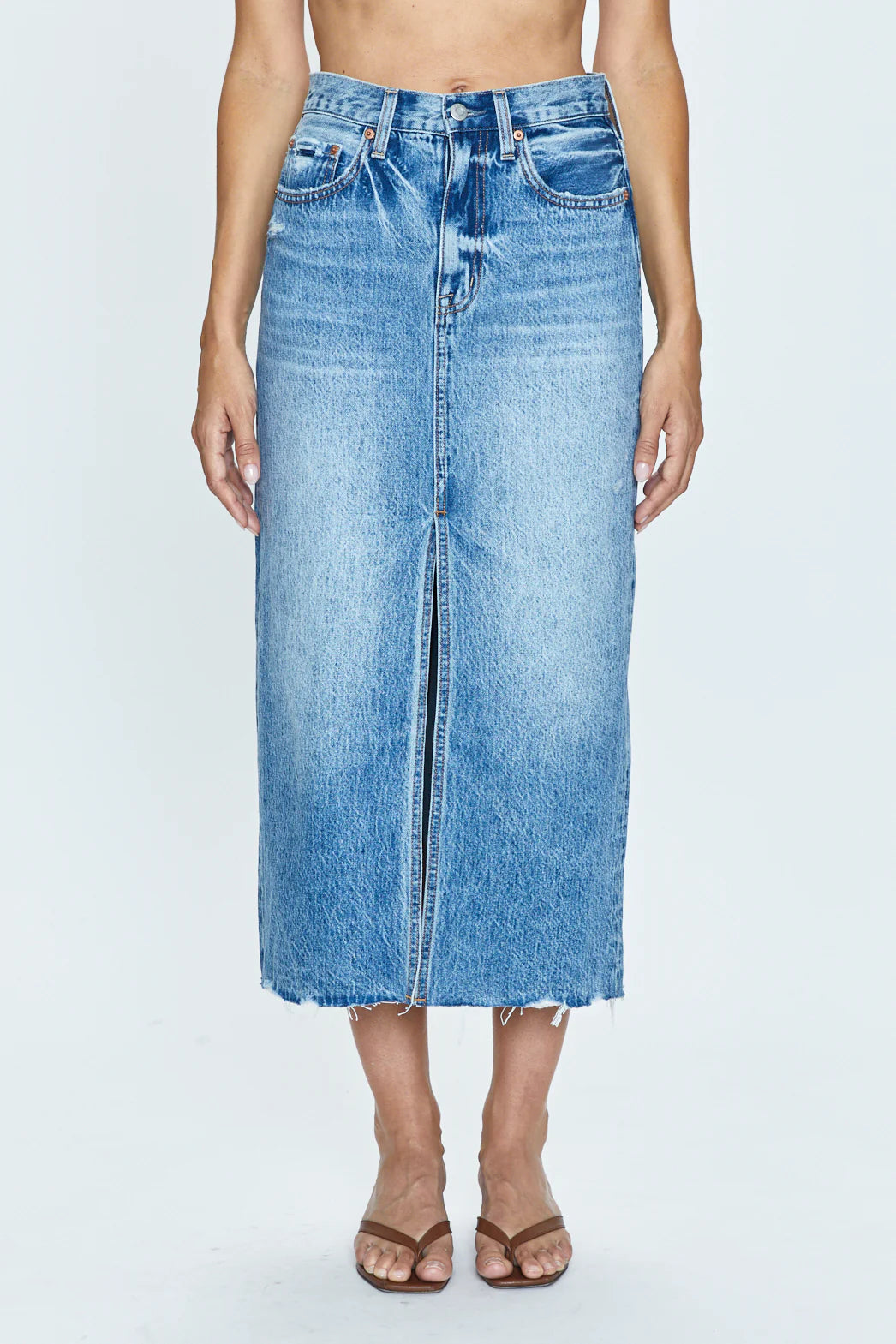 pistola alice denim midi skirt in portrait vintage wash-front