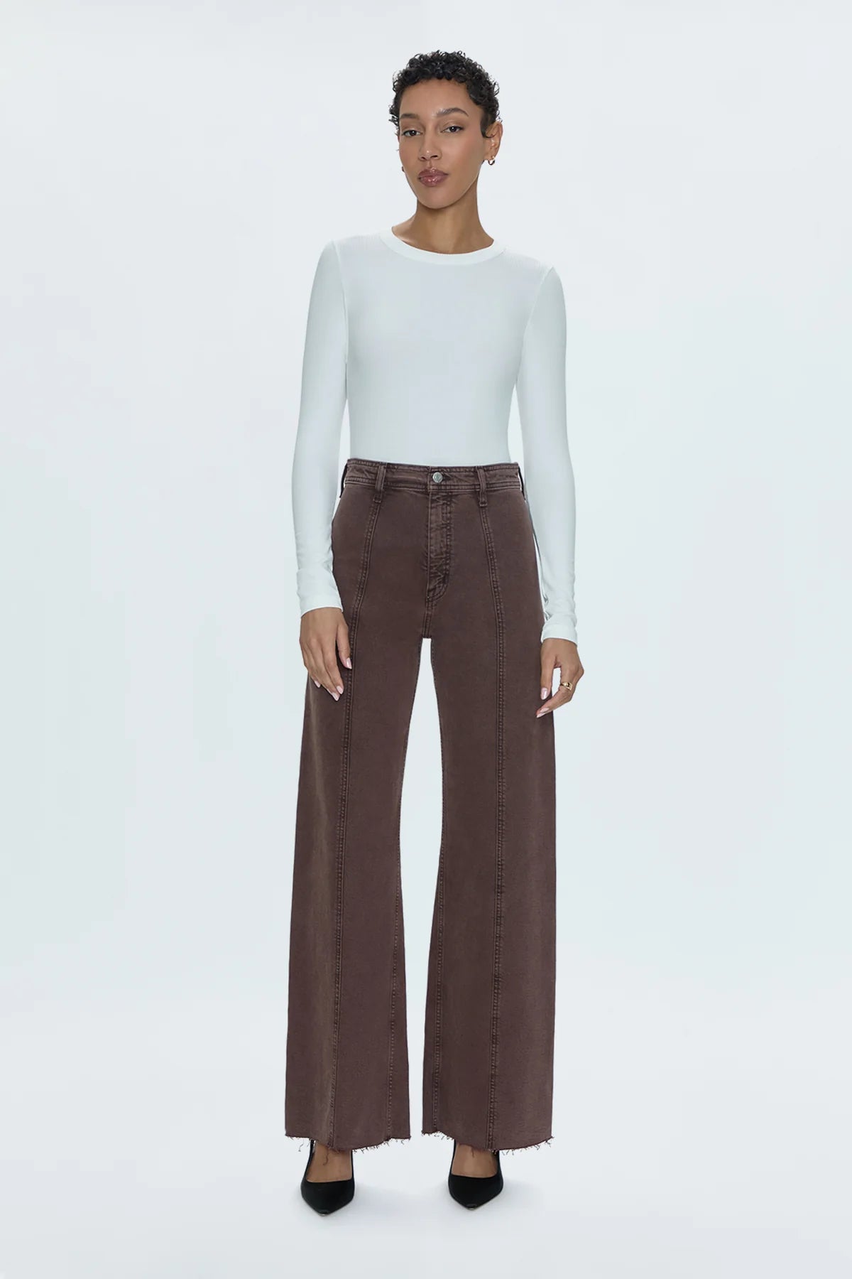 pistola high rise wide leg denim pants in dark roast-front-view