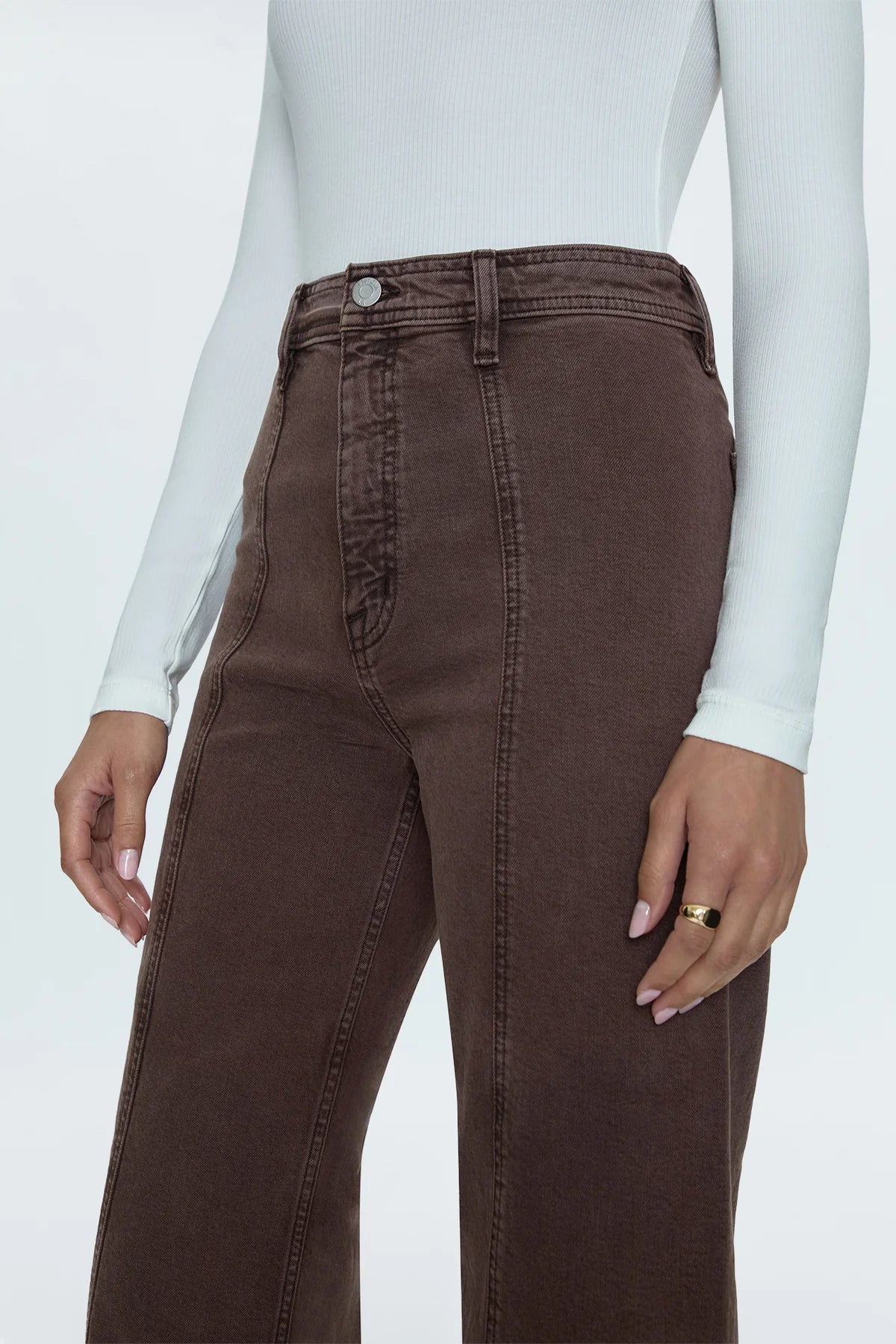 pistola high rise wide leg denim pants in dark roast-front detail
