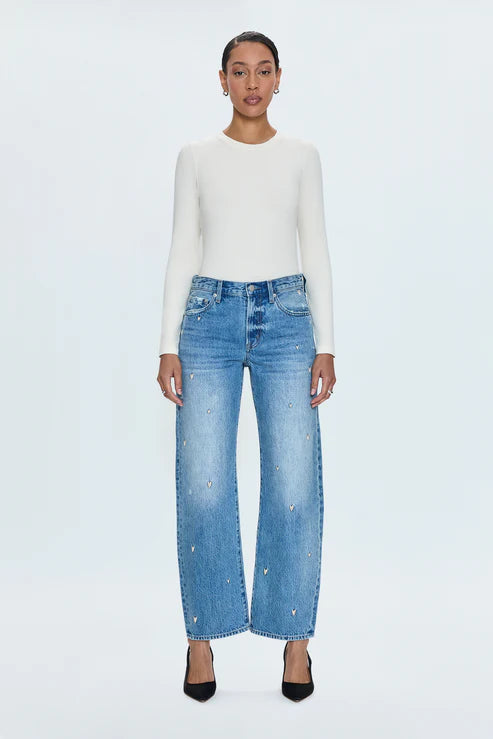 Pistola Lexi Mid Rise Bowed Straight Leg Jeans: Hearts