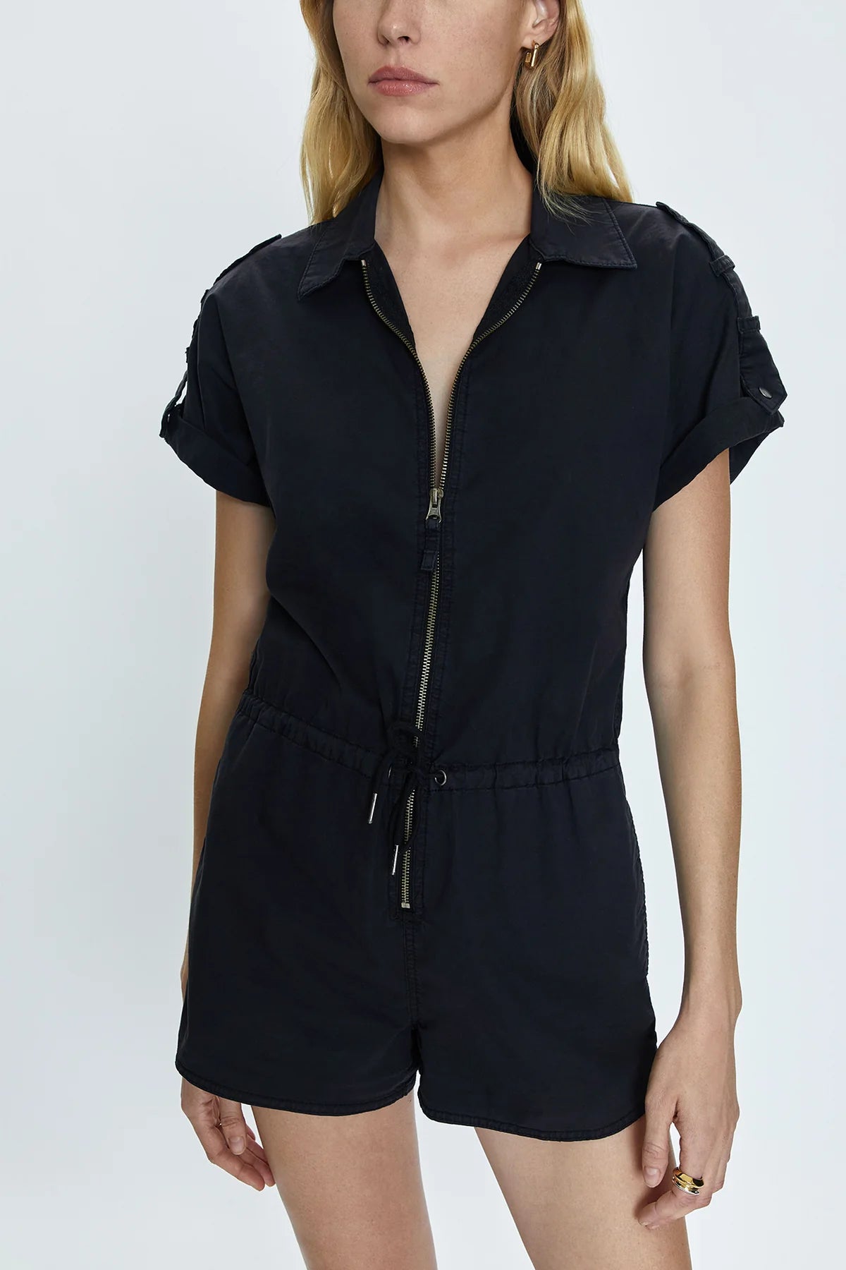 pistola meg zip front romper in black 