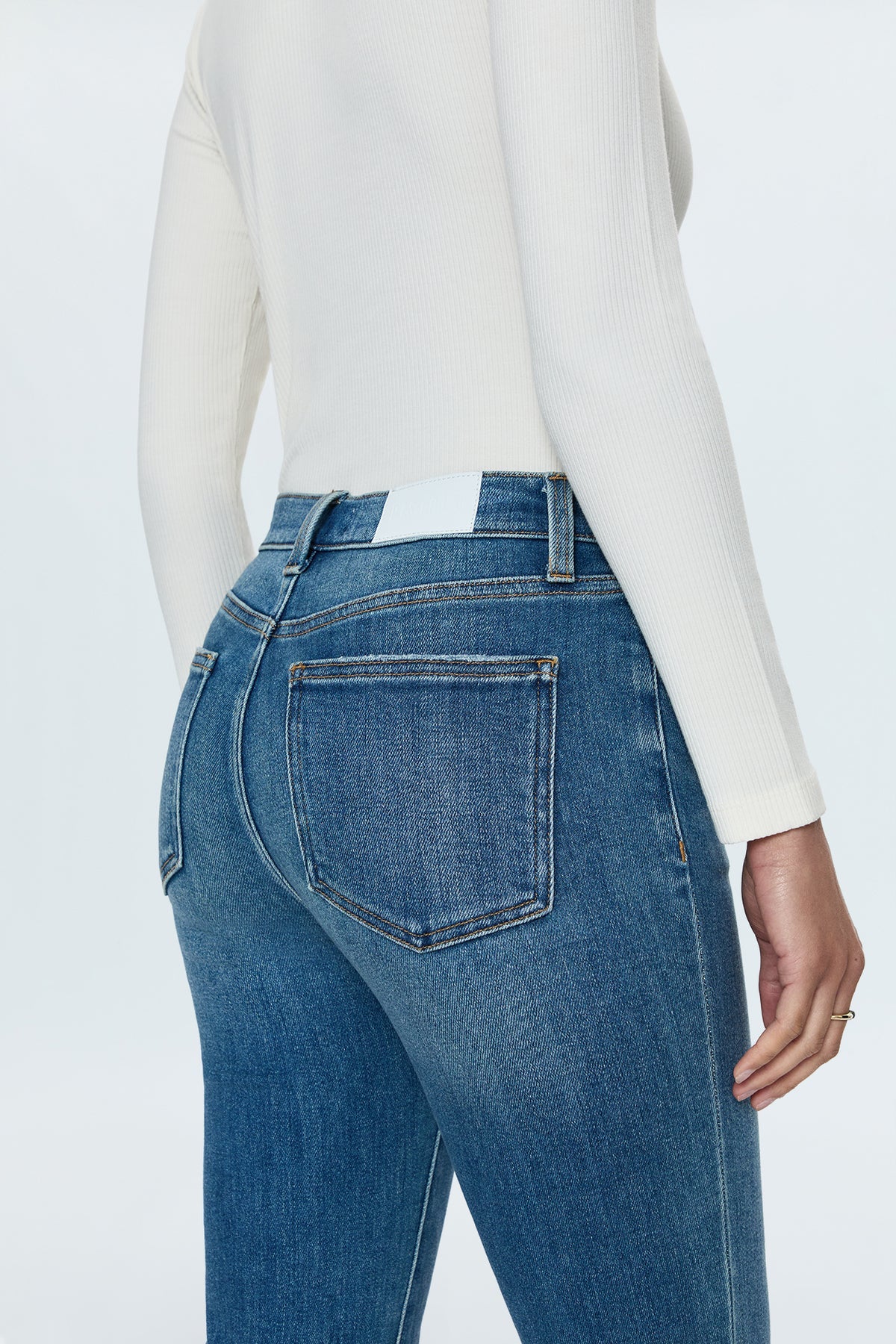 Pistola Monroe High Rise Crop Cigarette Jeans in Amaya wash-back detail