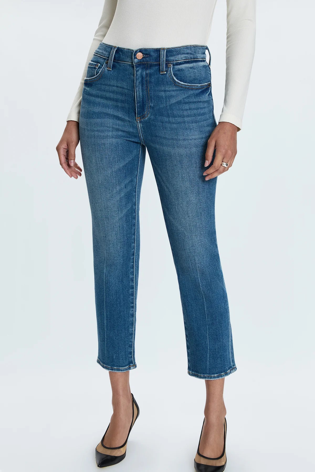 Pistola Monroe High Rise Crop Cigarette Jeans in Amaya wash-front