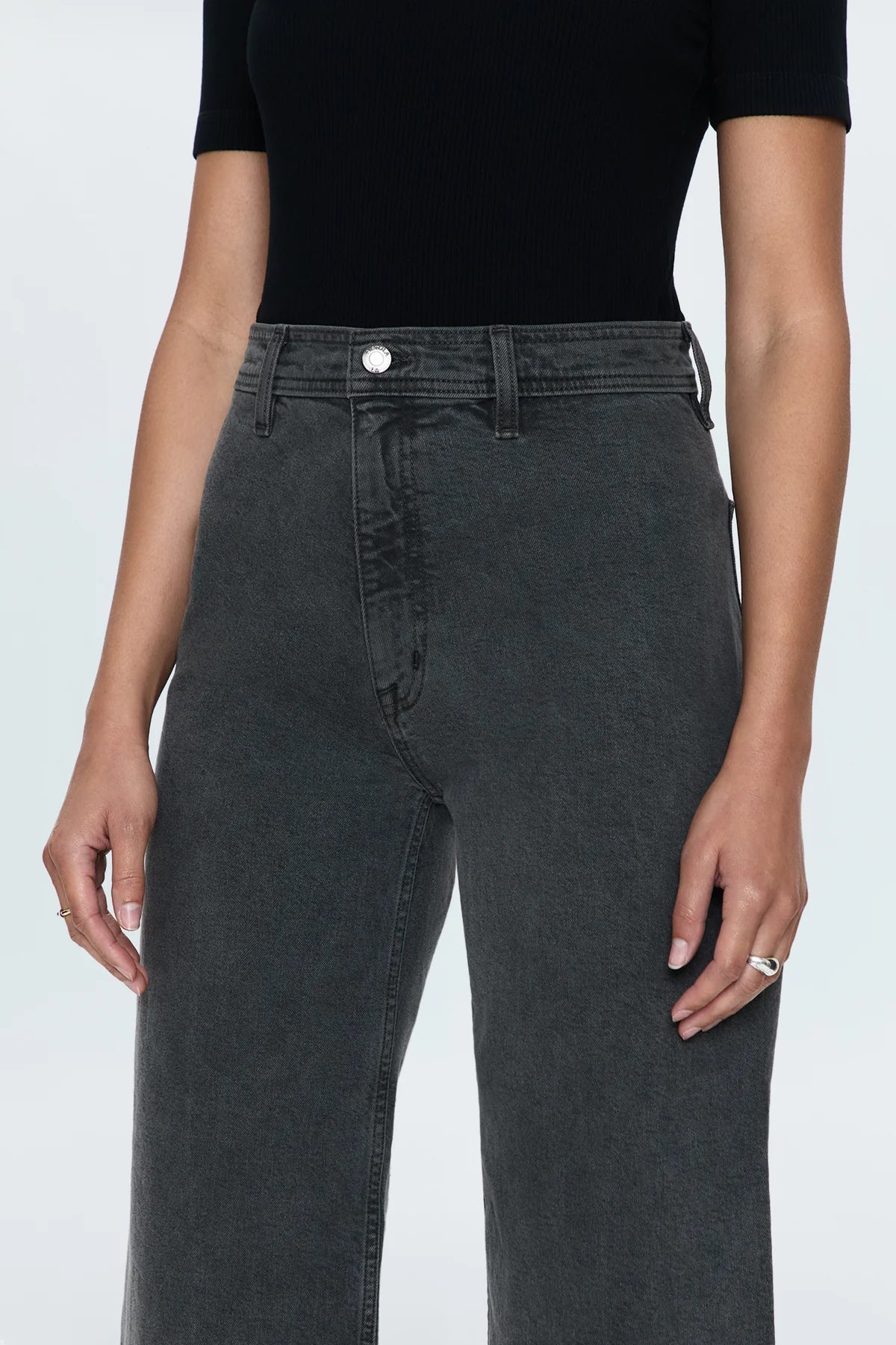 Pistola Penny Crop High Rise Wide Leg Jeans in Antique Graphite-front detail