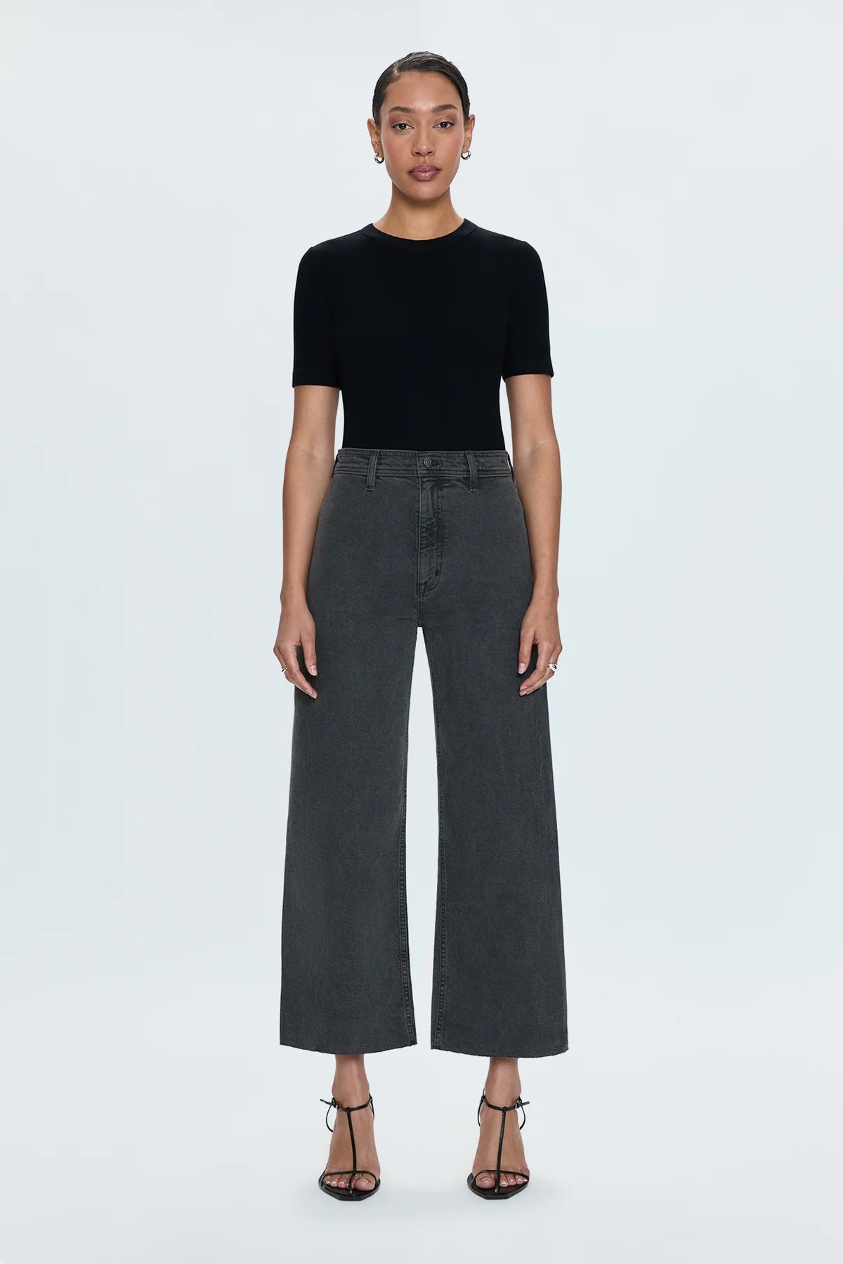 Pistola Penny Crop High Rise Wide Leg Jeans in Antique Graphite-front