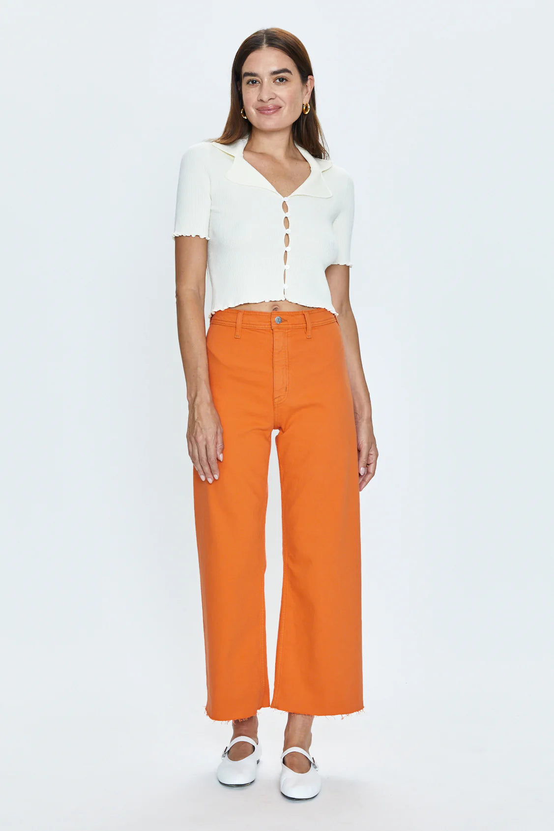 pistola penny high rise wide leg crop jeans in persimmon-front