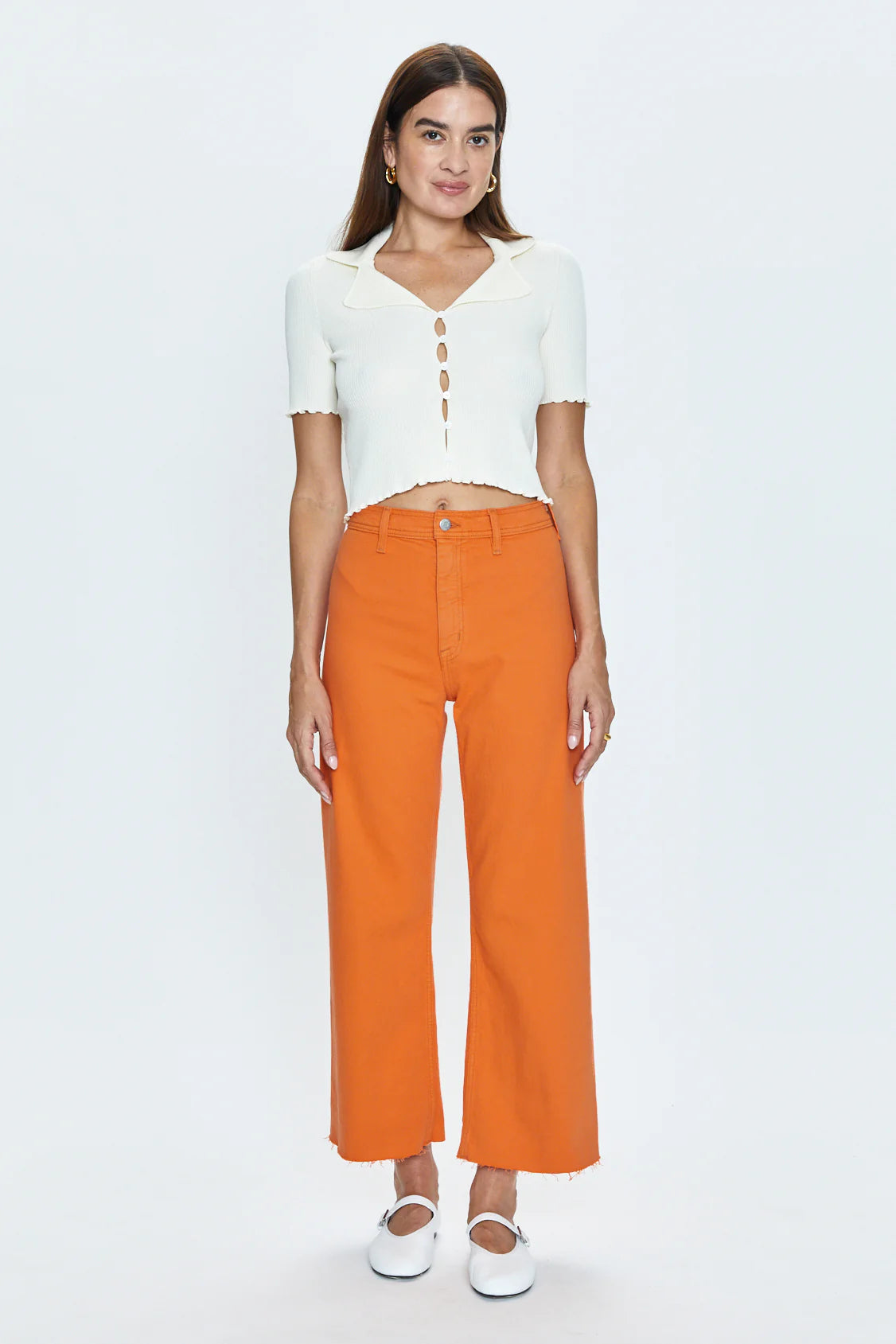 pistola penny high rise wide leg crop jeans in persimmon-front