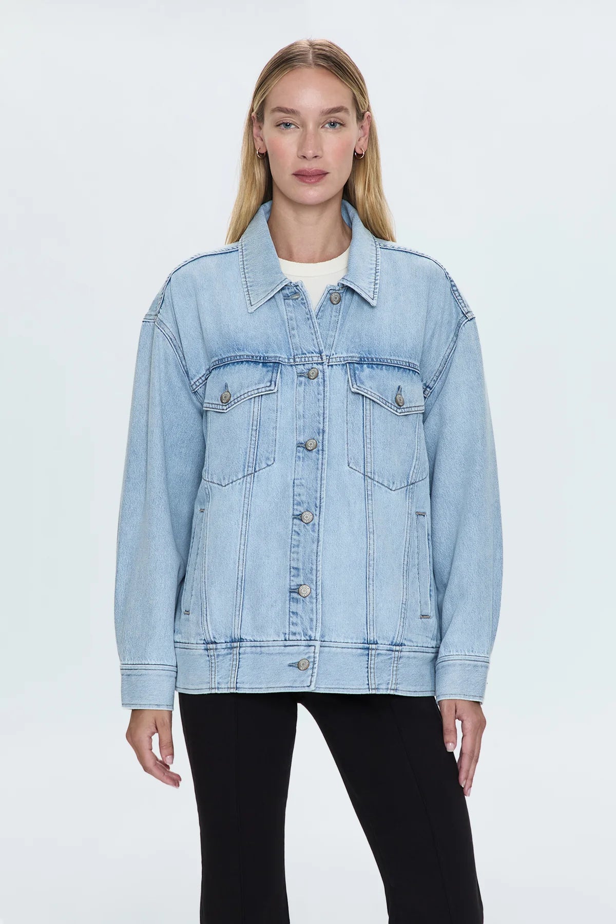 Pistola Rowan Boyfriend Trucker Jacket in Chateau wash-front