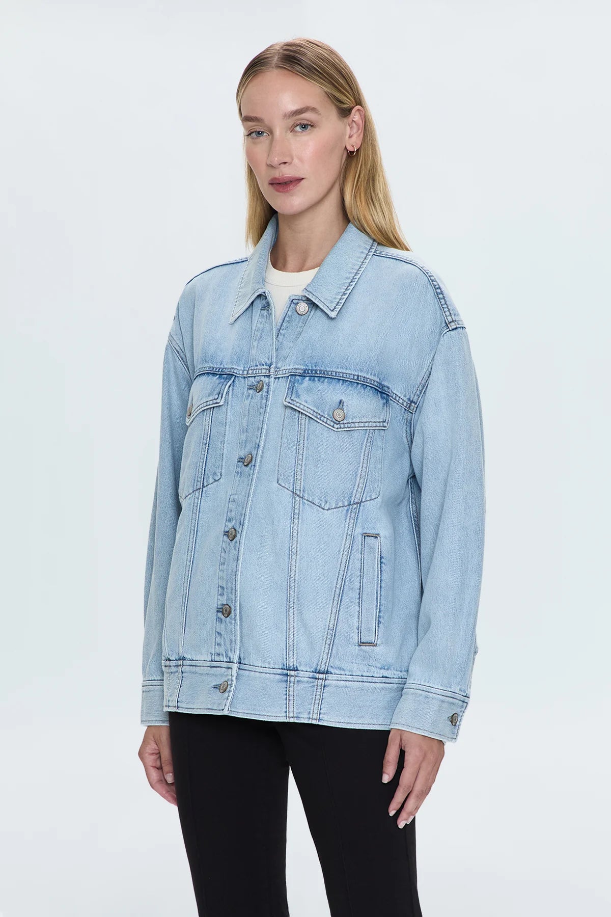 Pistola Rowan Boyfriend Trucker Jacket in Chateau wash-side