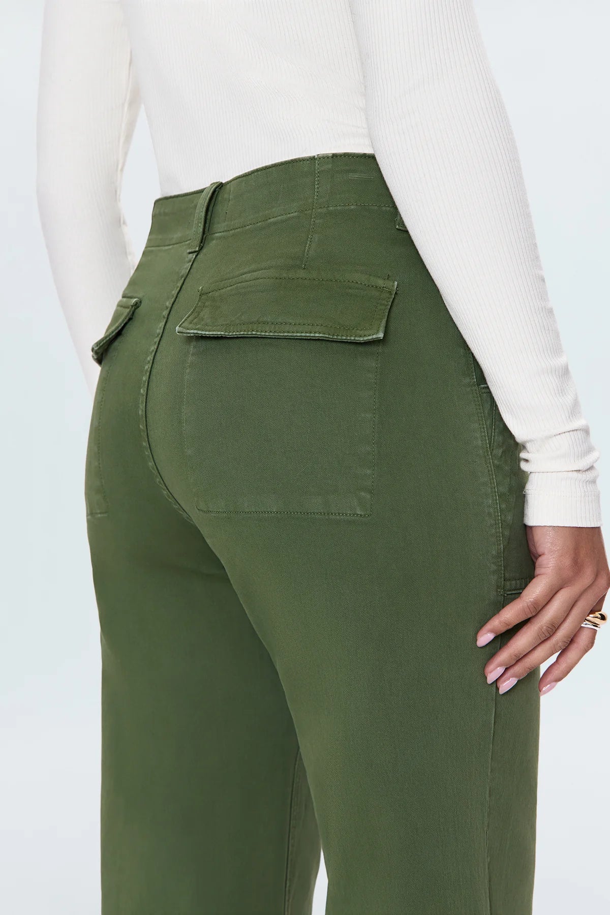 Pistola Sophia Wide Leg Utility Ankle Pants in Basil-back detail